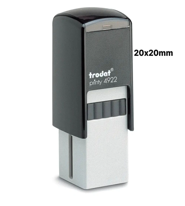 Tampon automatique carré Trodat Printy 4922 (20×20 mm), idéal pour textes courts, logos et cachets professionnels.