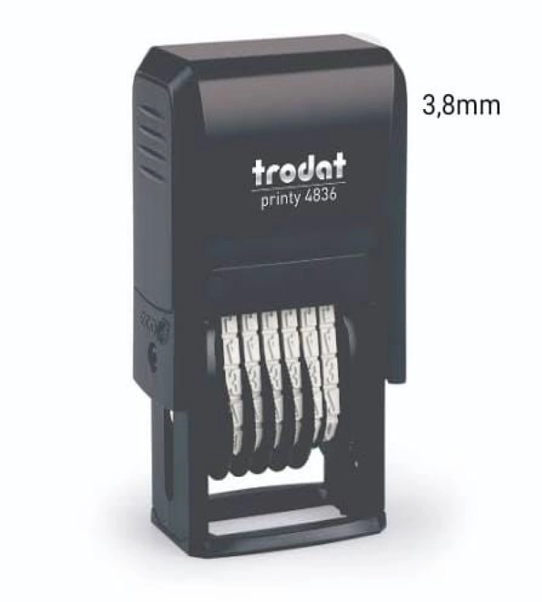 Numéroteur auto-encreur Trodat Printy 4836 original, avec chiffres de 3,8 mm, idéal pour un usage professionnel quotidien.