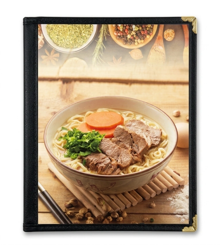 Porte menu transparent A4, parfait pour présenter vos cartes de manière professionnelle et élégante dans tous types de restaurants et cafés