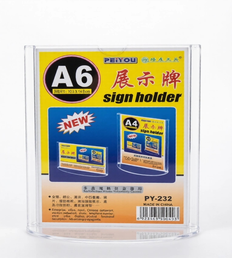 Porte-affiche A6 en plexy transparent, idéal pour afficher prix, promotions ou informations avec clarté et élégance