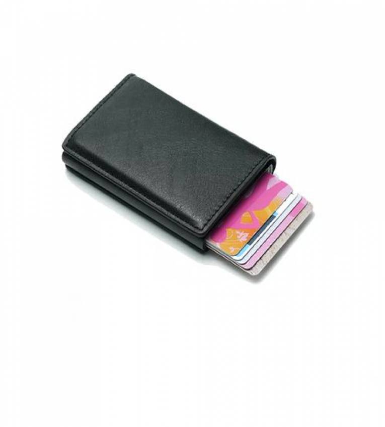 Portefeuille noir  Avec Fermoir Cuir Vrai Carte Bancaire Rfid Protection