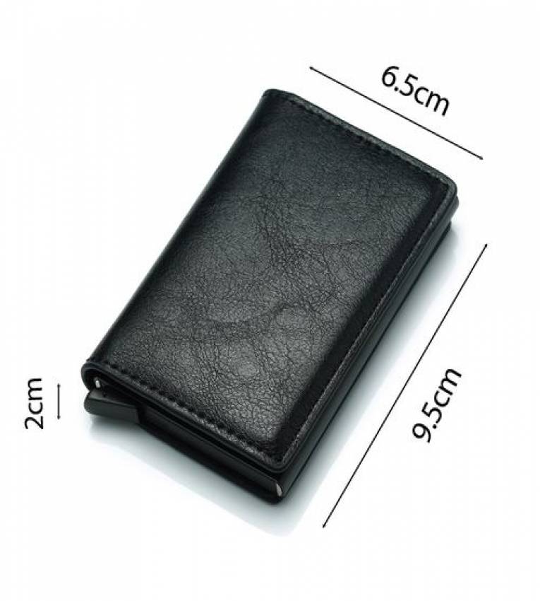 Portefeuille noir  Avec Fermoir Cuir Vrai Carte Bancaire Rfid Protection