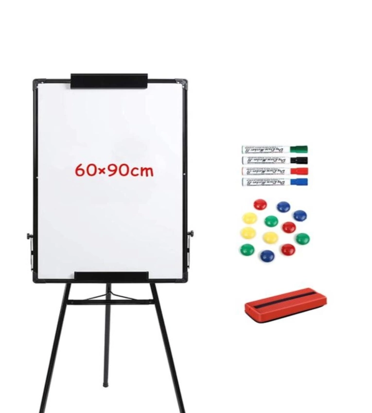 Tableau magnétique chevalet de 90 cm de largeur et 60 cm de hauteur. Il offre une surface d'écriture brillante, lisse et facile à nettoyer.