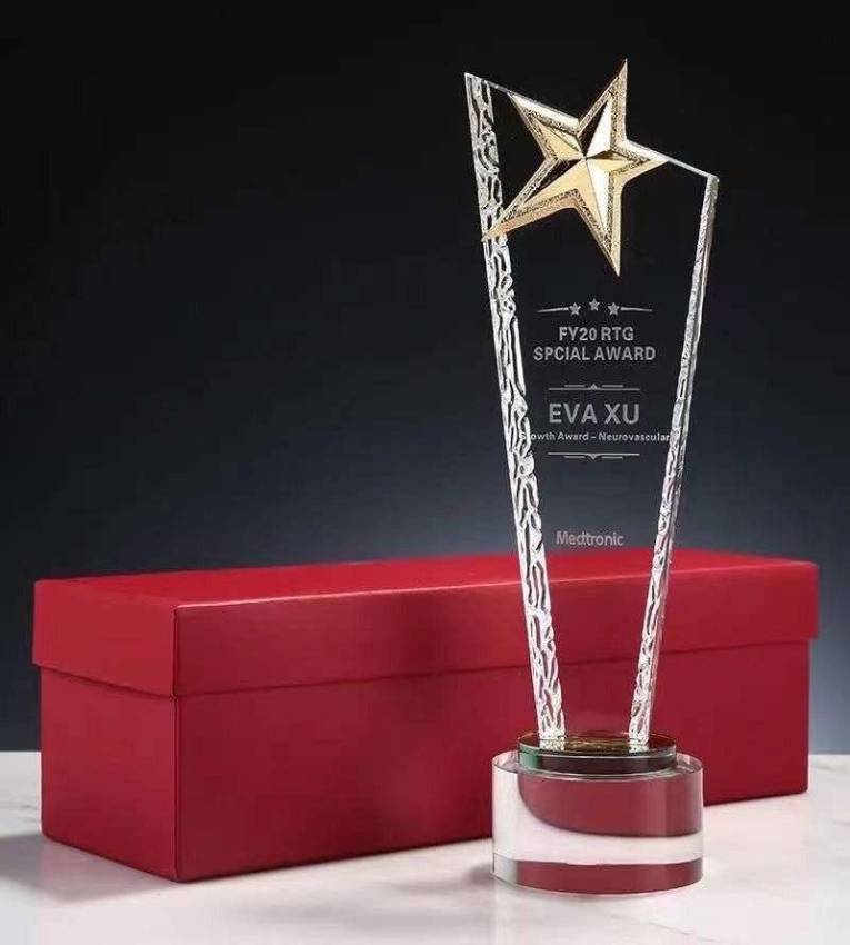 Standard Plaques Crystal Award Trophée avec étoile en verre, Glass Trophies