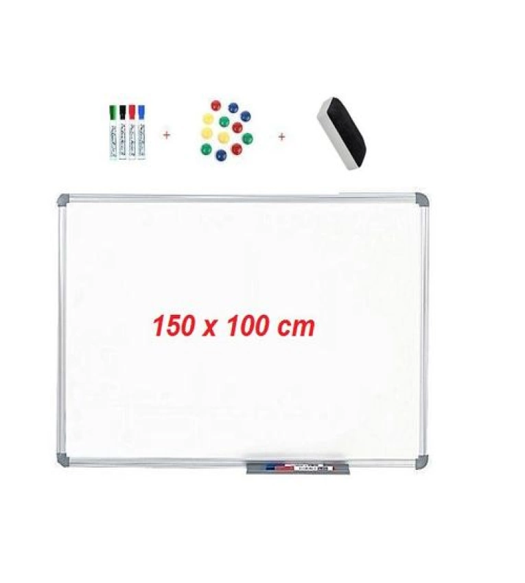 Lot Économique Bureau EXPRESS - Tableau Magnétique Blanc 100x150 cm, 6 feutres effaçables & Brosse