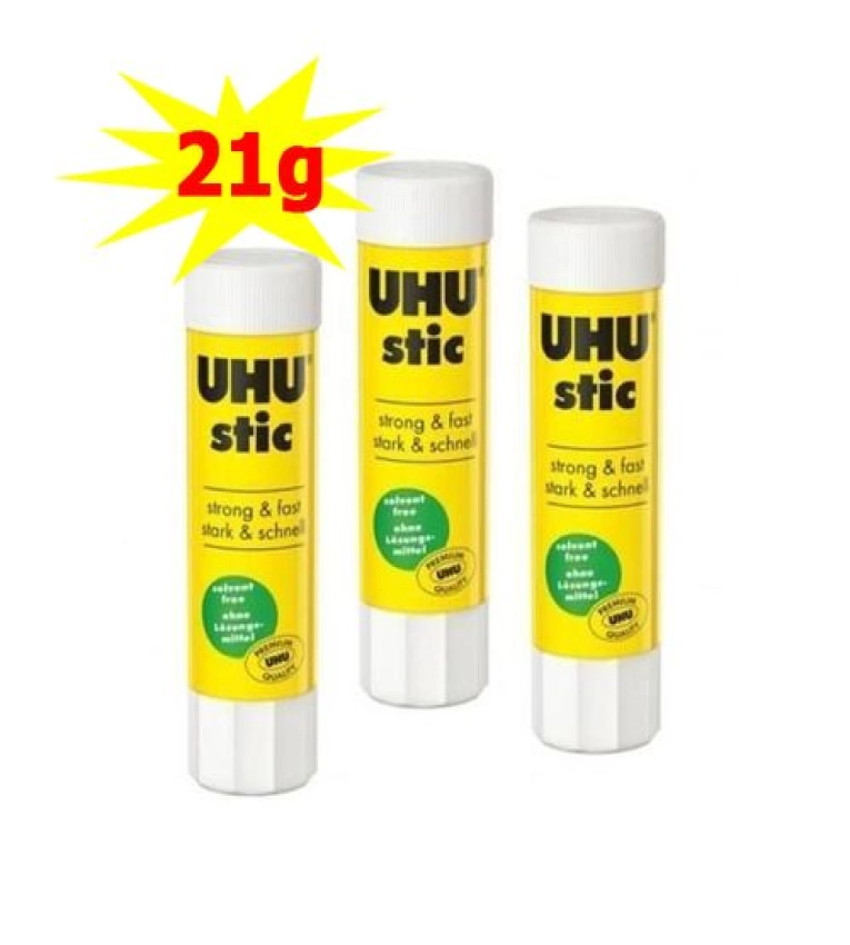 Lot de 3 bâtons de colle UHU Stic de 21 g chacun. Adhérence fiable pour projets variés. Partagez ce produit maintenant !