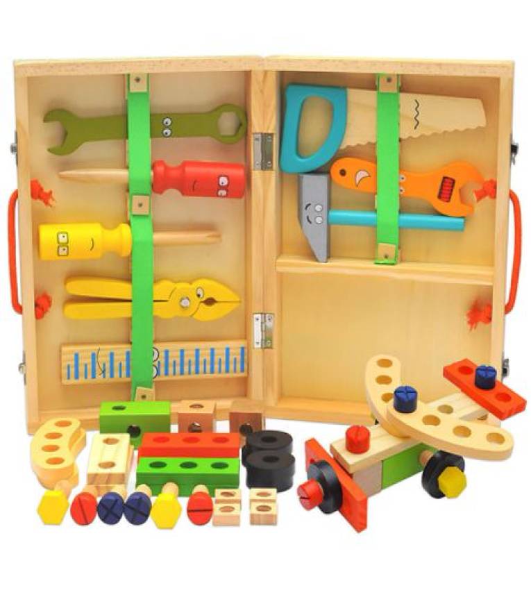 Boîte à outils en bois Ensemble de charpentier dans un étui de transport