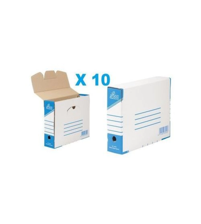 Organisez efficacement avec 10 boîtes archive Sicla 33X25, dos 8,5 cm. Carton ondulé blanchi, prêtes à l'emploi.
