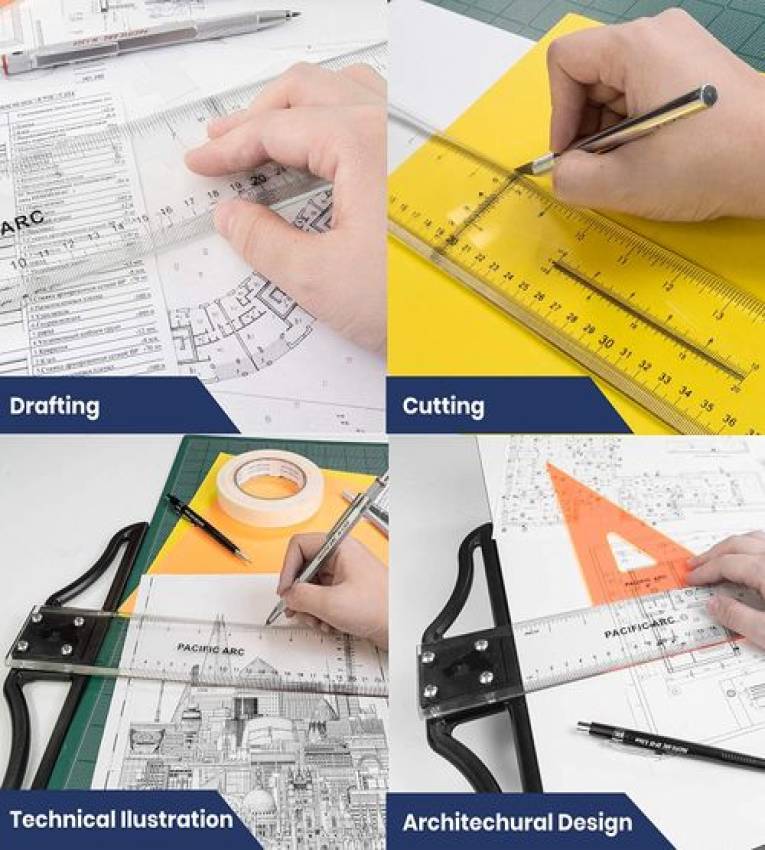 Règle en t Double face en acrylique t-square transparente pour dessin & travaux