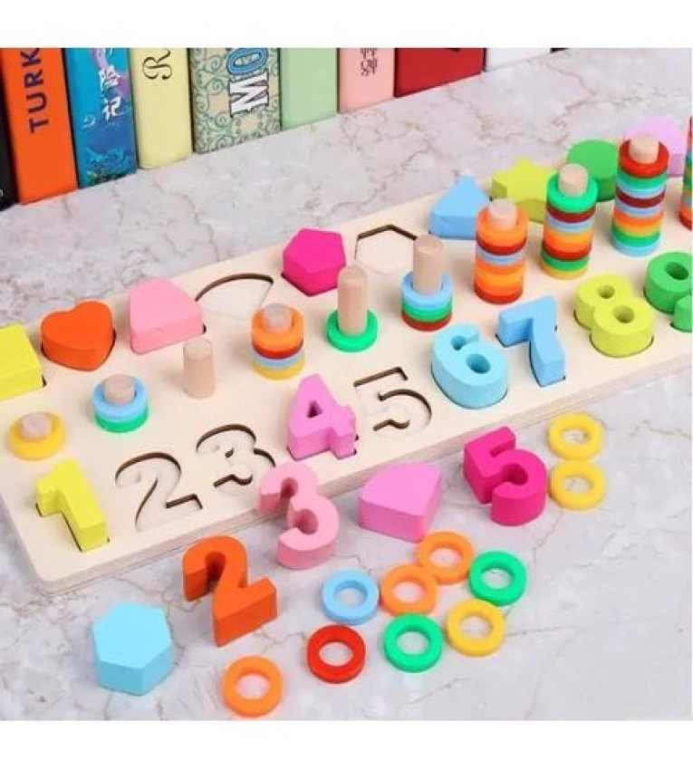 Plaque logarithmique en bois 3-en-1 : jouet éducatif numérique pour apprentissage ludique. Stimule les compétences mathématiques.