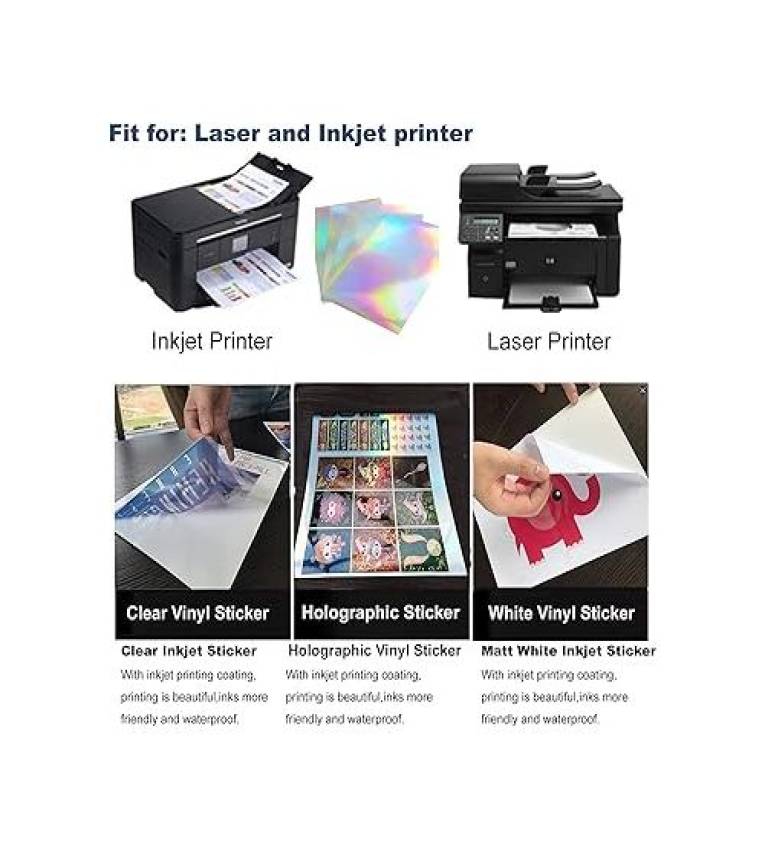 papier autocollant en vinyle imprimable transparent A4 -10 Feuilles