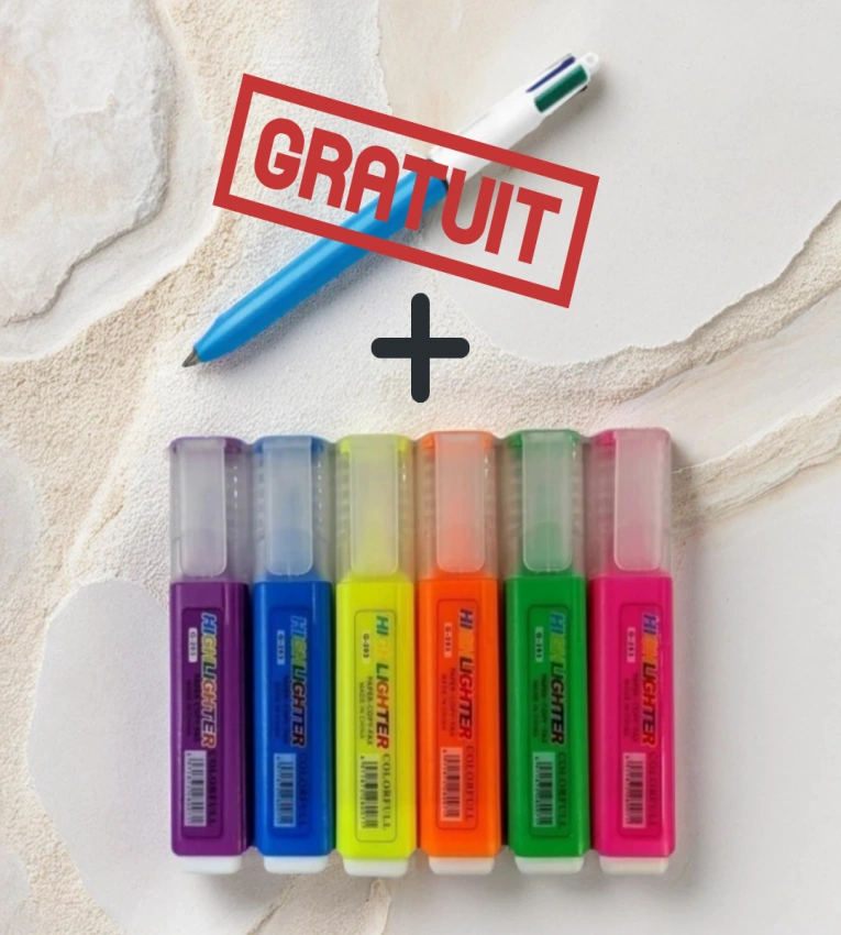 Surligneur Textliner,Surligneur Fluorescent,Stylo Bic 4 Couleurs,Kit de Surligneurs et Stylo