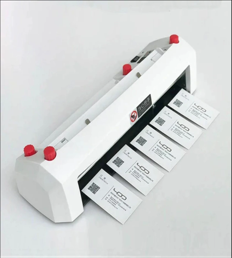 Machine de découpe électrique pour cartes de visite 89x51mm, rapide et précise, idéale pour bureaux, imprimeries et designers