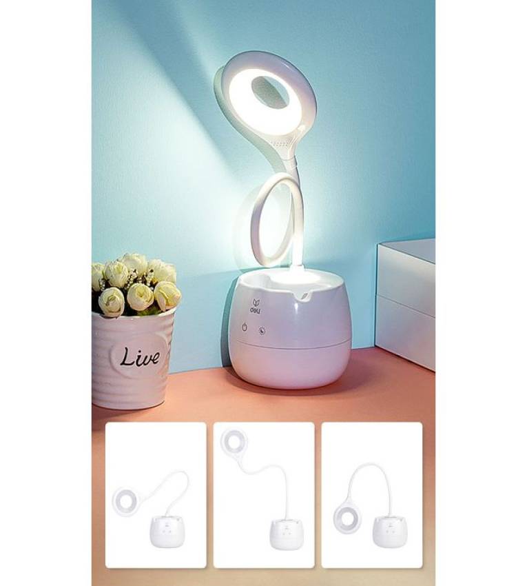 Deli Lampe de bureau LED moderne avec porte-stylos, Rechargeable par USB ,Éclairage ajustable et confortable