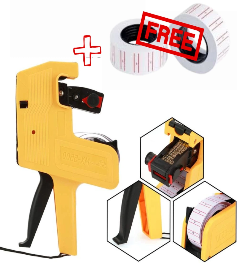 Pistolet d'étiquetage précis et rapide avec 8 chiffres, idéal pour magasins et commerces.