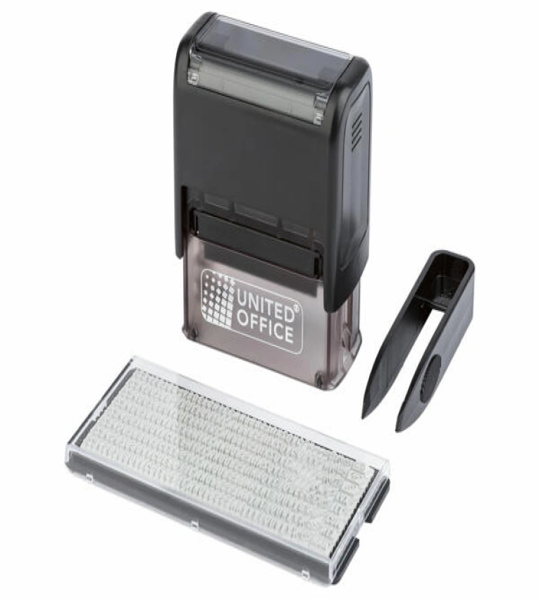 Tampon encreur personnalisable avec lettres interchangeables, idéal pour les bureaux et entreprises. Facile à utiliser et durable.