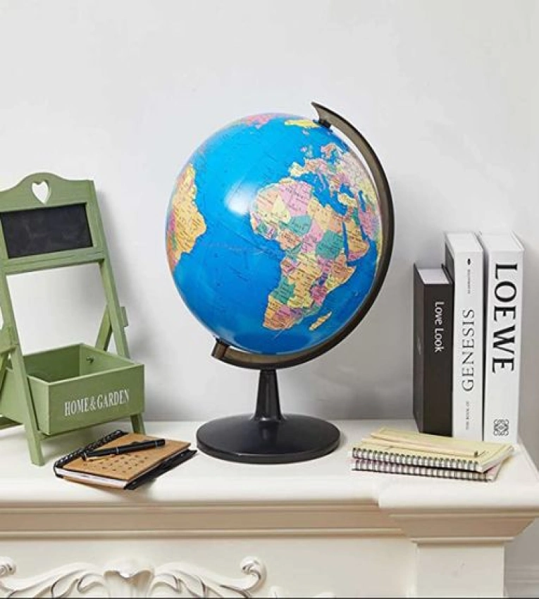 jouet éducatif géographie, apprentissage des pays, globe rotatif 360°, accessoire école, décoration bureau carte monde, idée cadeau pédagogique.