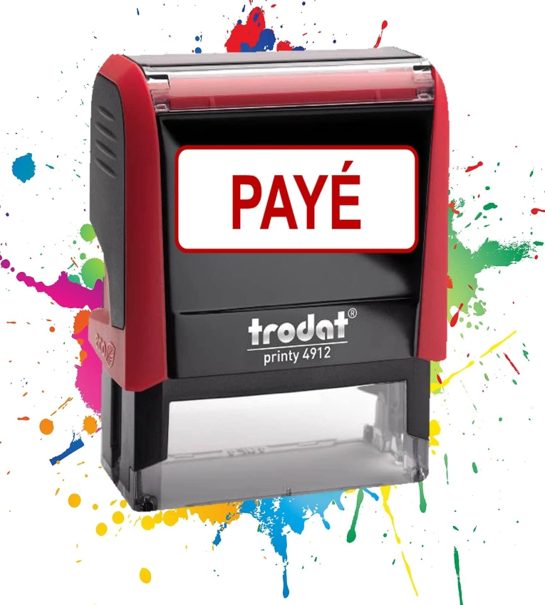 Tampon encreur Formule Commerciale PAYE ,Qualité Trodat, encre à séchage rapide, idéal pour factures et documents officiels