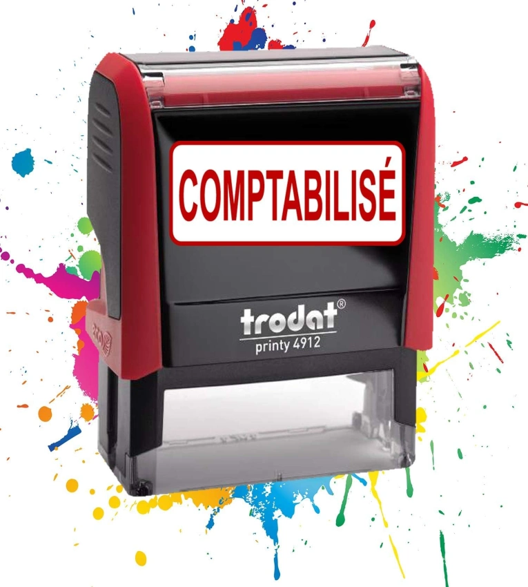 Tampon encreur Formule Commerciale COMPTABILISE ,Qualité Trodat, encre à séchage rapide, idéal pour factures et documents officiels