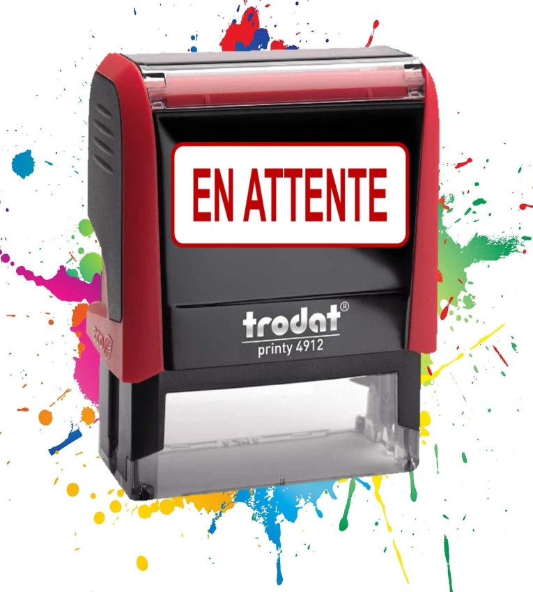 Tampon encreur Formule Commerciale EN ATTENTE ,Qualité Trodat, encre à séchage rapide, idéal pour factures et documents officiels