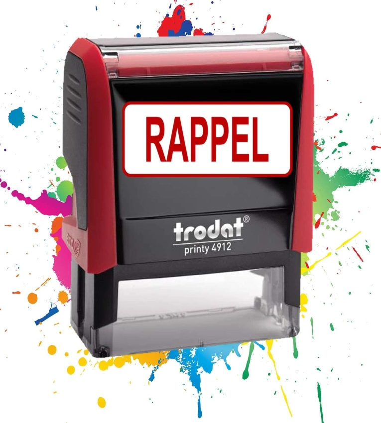 Tampon encreur Formule Commerciale RAPPEL ,Qualité Trodat, encre à séchage rapide, idéal pour factures et documents officiels