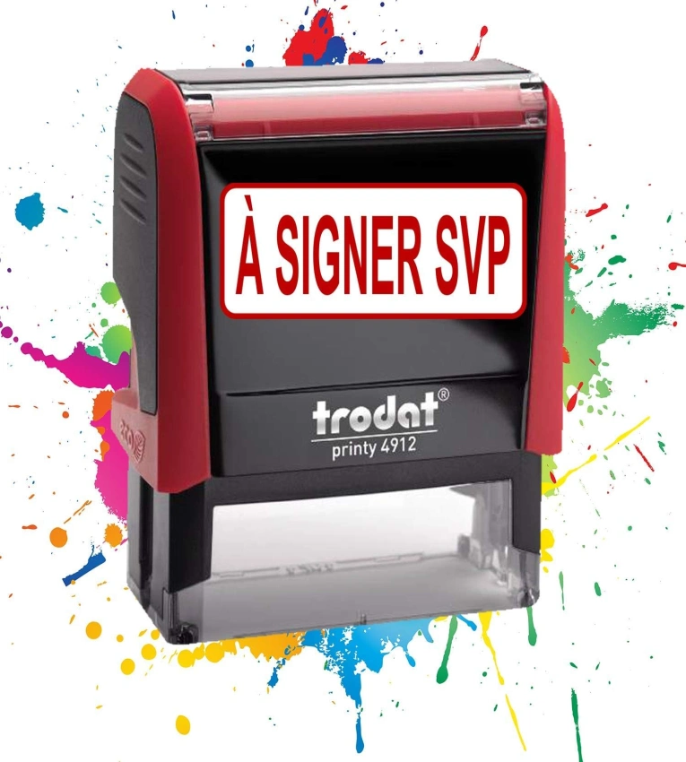 Tampon encreur Formule Commerciale A SIGNER SVP ,Qualité Trodat, encre à séchage rapide, idéal pour factures et documents officiels