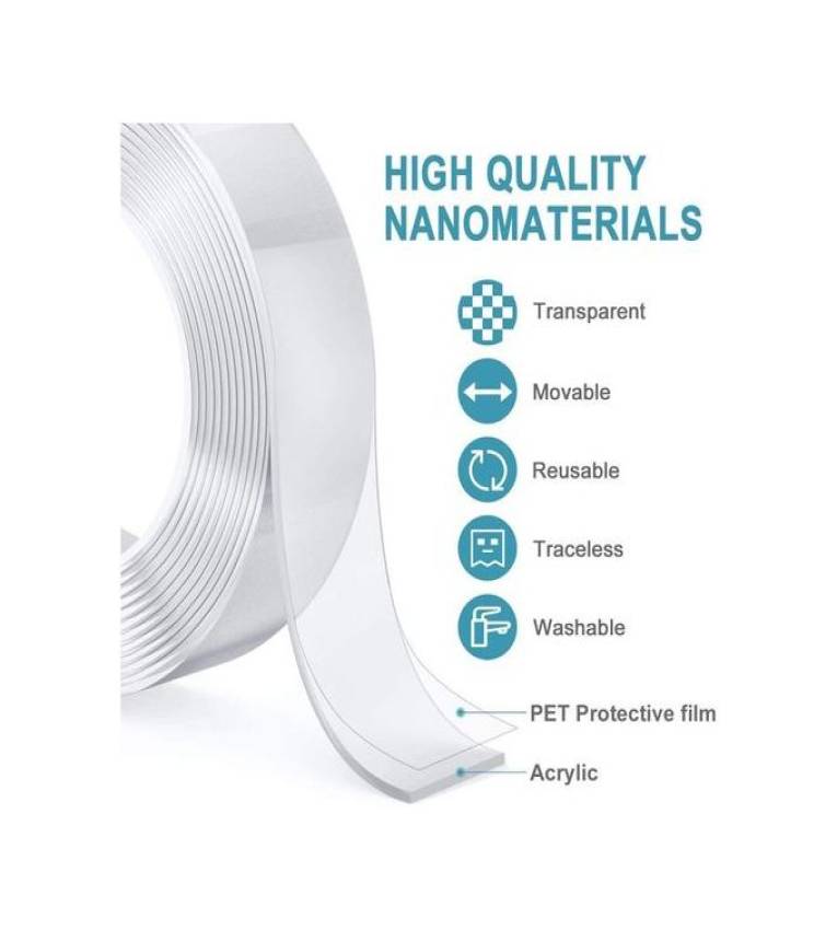 Ruban Adhésif 1.9cmx5m, transparent  Polyvalent – Auto-adhésif, Lavable, Sans Trace