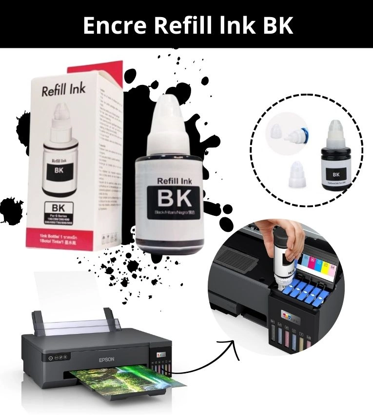 Bouteille d'encre compatible avec les imprimantes G ,Encre noire de haute qualité, économique, facile à utiliser. Idéal pour impressions nettes