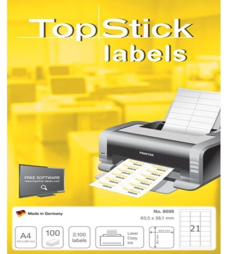 Étiquettes adhésives blanches - 63,5x38,1mm : TOP STICK Lot de 2100