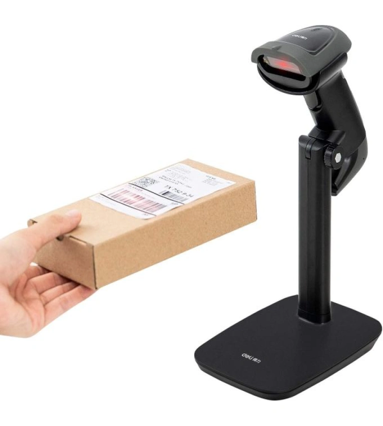 Support ajustable pour scanner code-barres, robuste et stable, idéal pour les commerces et entrepôts.
