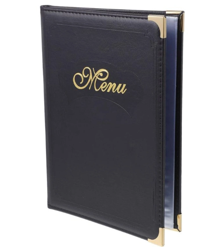 PROTÈGE-MENU NOIR CLASSIQUE FORMAT A4 - PORTE MENU HÔTEL RESTAURANT - SECURIT