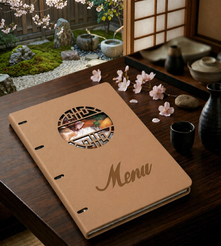 Porte-menu A4 en similicuir jaune PU avec 18 vues, idéal pour une présentation dynamique, moderne et organisée dans les restaurants et cafés