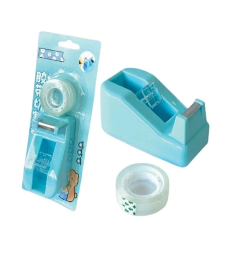 Dévidoir de scotch en plastique avec rouleau adhésif inclus, compact et pratique pour bureau, école ou maison