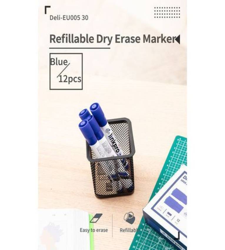 LOT DE 12 MARQUEURS EFFAÇABLES BLEU POUR TABLEAU