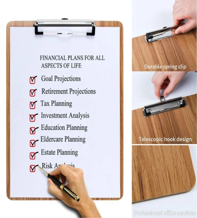 Bloc à pince A4 en bois, robuste et pratique, idéal pour la prise de notes et l'organisation au bureau, en école ou en déplacement.