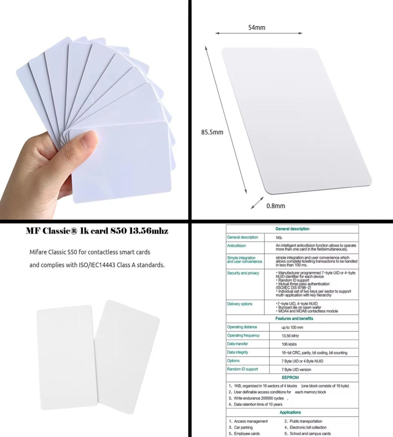 Cette carte RFID NFC MF Classic 1k est idéale pour les systèmes de contrôle d’accès, le transport public, la billetterie