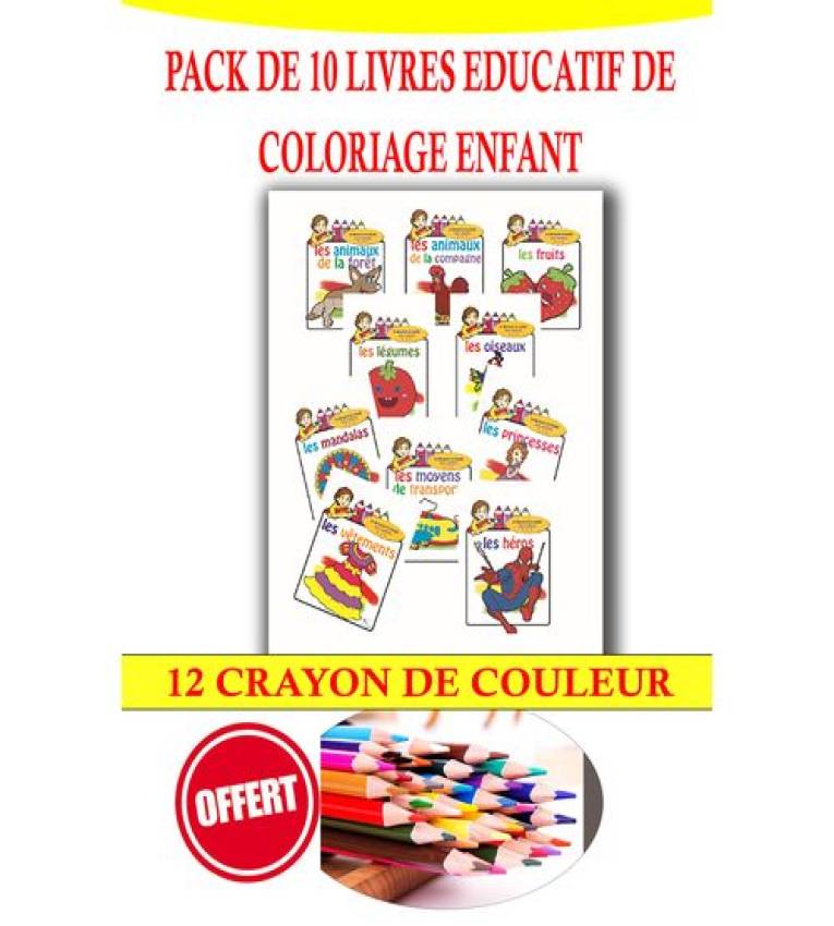 Pack de Livres Educatif de Coloriage Enfant et des Crayons de Couleurs
