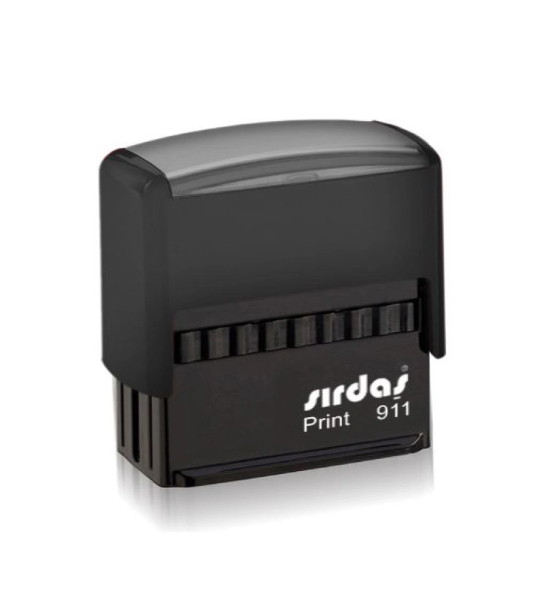 Tampon automatique Sirdas 911 format 16×41 mm, idéal pour nom et mentions courtes sur 1 à 2 lignes avec une empreinte nette et professionnelle.